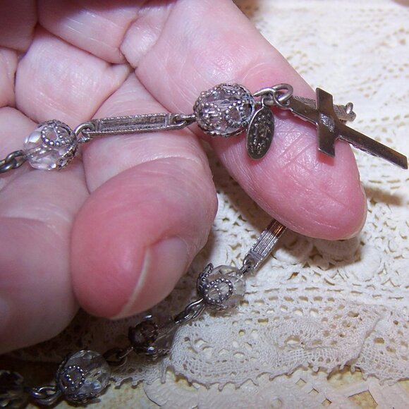 Sterling Silver Crystal Prayer Bracelet with 2 Charms - Enamel Mary and Crucifix - Picture 4 of 5